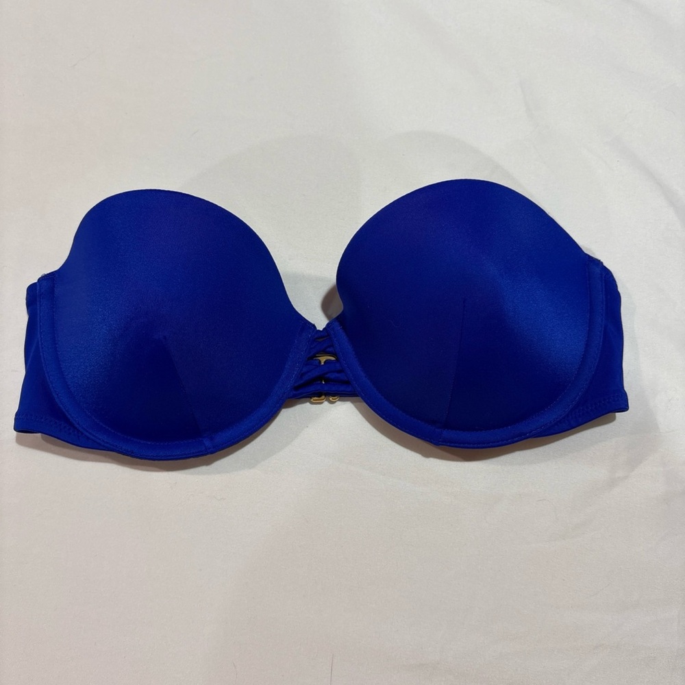 Victoria's Secret Strapless Blue Bathing Suit Top Push Up 32D  EUC